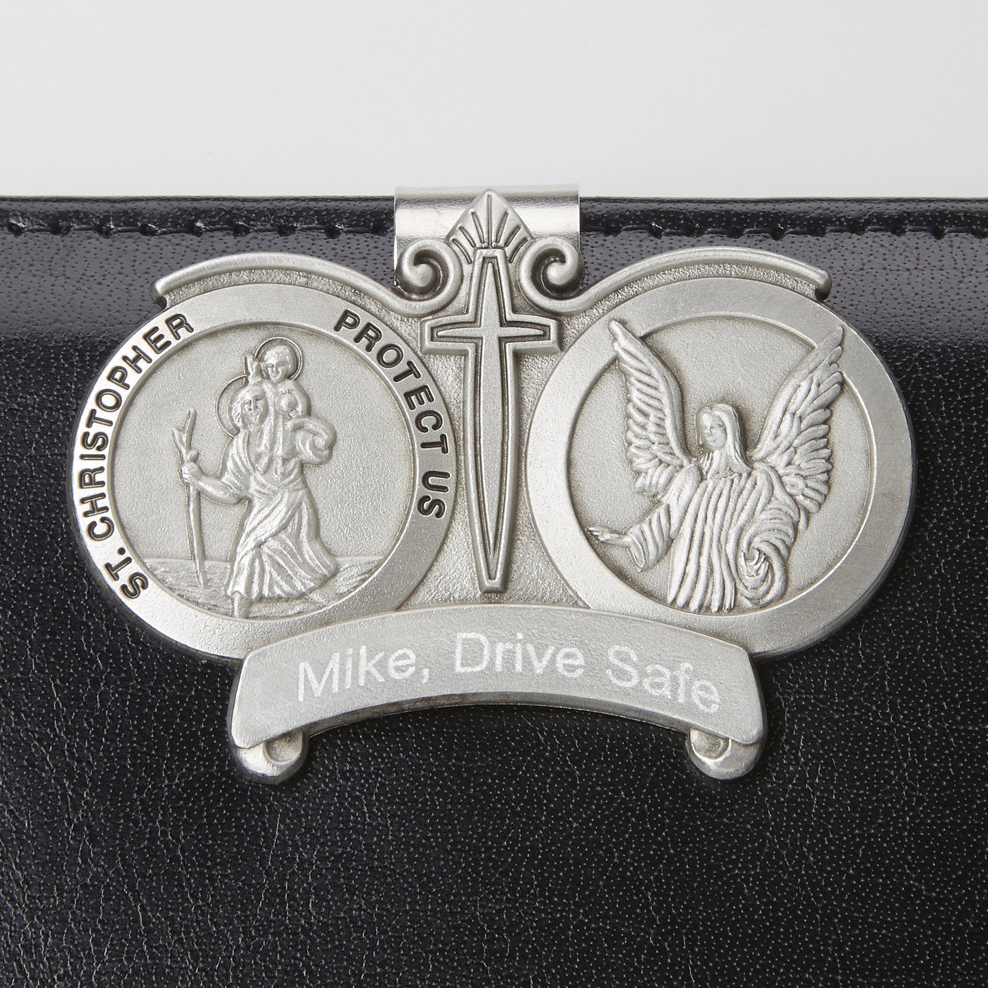 St. Christopher Guardian Angel Visor Clip And Mirror Charm, Patron Saint Interior