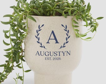 Personalized Initial Pedestal Planter Pot – Custom Ceramic Plant Pot – Cute Indoor Planter Gift for Mother's Day