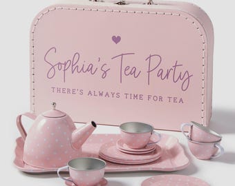 Personalized 15 pc. Pink Polka Dot Tea Set – Personalized Toys for Kids – Personalized Kid Gift – birthday gift for girls – custom tea set