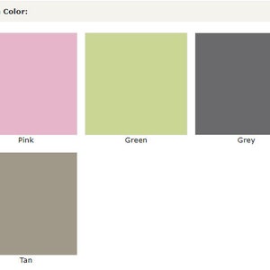 K&ouml;nnte beinhalten: Bild mit Farbauswahl: Rosa, Gr&uuml;n, Grau und Beige. Der Text "Choose Color:" steht oben. Jede Farbe wird durch ein Vollquadrat dargestellt, das als visuelle Hilfe f&uuml;r die Auswahl dient.