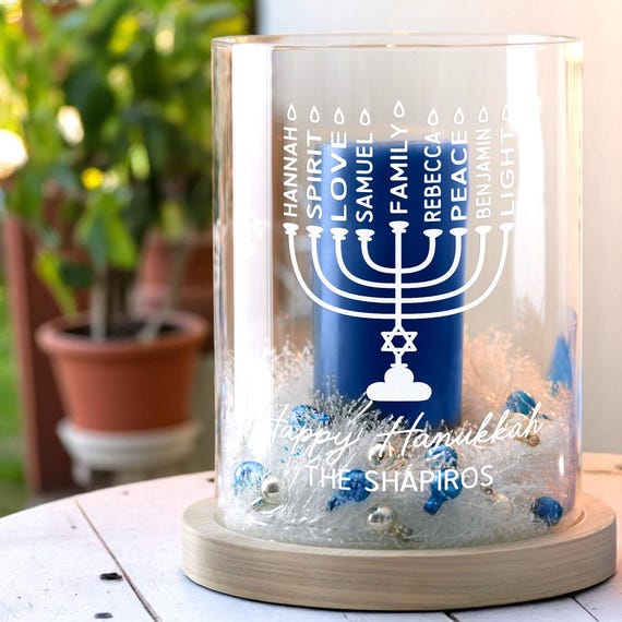 Personalized Hanukkah Hurricane Candle Holder With Menorah