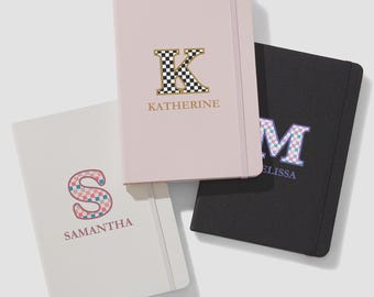 Checkered Initial Personalized Pocket Journal – Black Custom Vegan Leather Notebook – Name Journal Gift