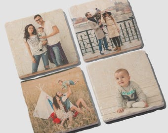 Personalized Photo Stone Coasters – Custom Picture Marble Coaster Set of 4