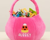 Candy Corn Embroidered Purple Plush Halloween Treat Bag, Trick or Treat Bag, Halloween Bags, Easter Basket, Candy Basket, Custom