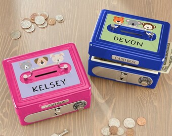 Animal Pals Personalized Cash Box, Money Box, Piggy Bank, Kids Money Storage, For Kids, For Toddlers, Money Safe, Birthday, Holiday Gift