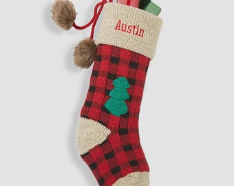 Personalized Buffalo Plaid Knit Christmas Stocking – Jumbo Size