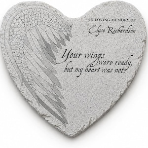 Personalized Memorial Heart Garden Stone – Angel Wings Remembrance Sympathy Tribute