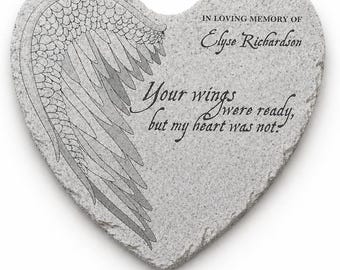 Personalized Memorial Heart Garden Stone – Angel Wings Remembrance Sympathy Tribute
