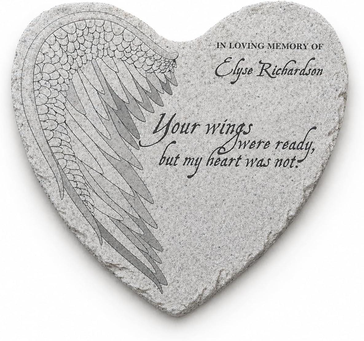 Personalized Memorial Heart Garden Stone – Angel Wings Remembrance