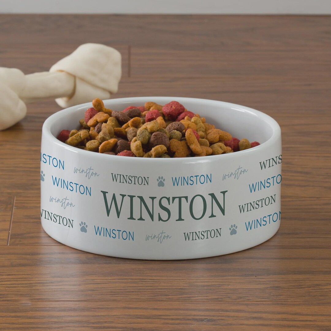 Personalized Large Paw Print Dog Bowl – Custom Ceramic Pet Food Bowl ...