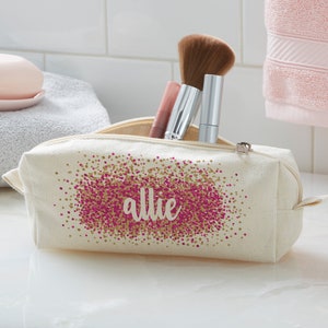 Sparkling Name Personalized Canvas Cosmetic Case, Gifts for Her, Bridesmaid Gifts, Make Up Case