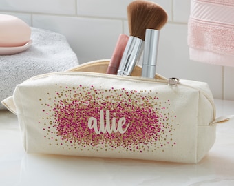 Sparkling Name Personalized Canvas Cosmetic Case, Gifts for Her, Bridesmaid Gifts, Make Up Case