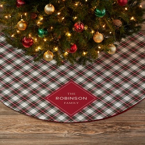Classic Holiday Plaid Personalized Christmas Tree Skirt, Classic Tree Skirt, Family Traditions, Plaid, Tree Skirt, Family Name Tree Skirt