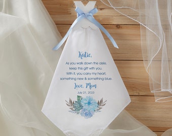 Bride's New & Blue Personalized Wedding Handkerchief, Gifts for the Bride, Wedding Gift for the Bride, Personalized Handkerchief, Wedding