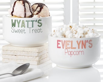 Personalized Kids Snack Bowl – Custom Name Cereal Bowl for Children – Ice Cream Popcorn Treat Dish – Gift for Kids – Kitchen Decor