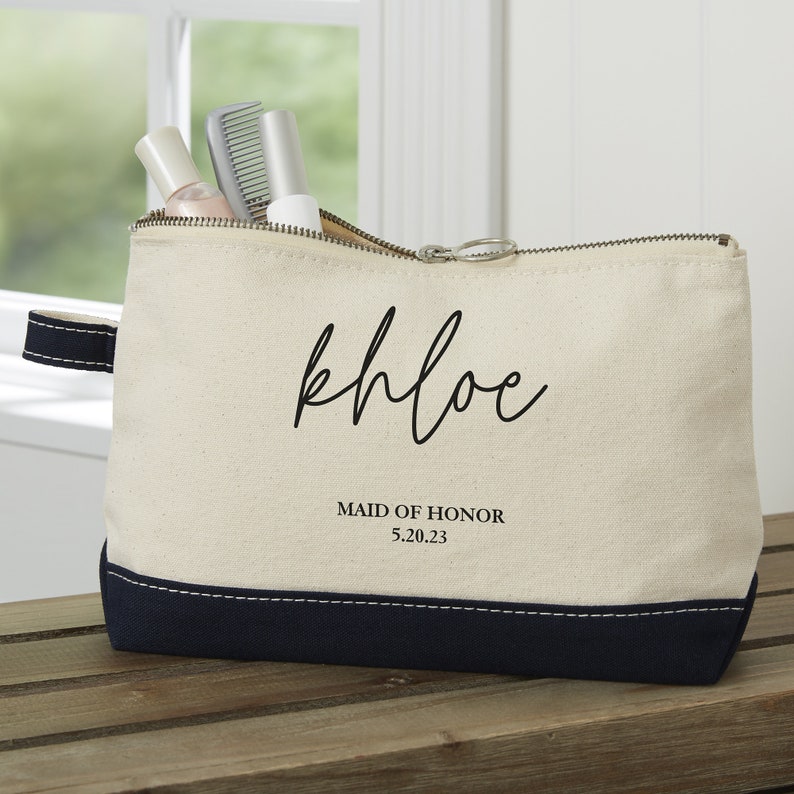 Drawn Together By Love Personalized Makeup Bag, Bridesmaid Gifts, Bridal Party Gifts, Gifts for Her, Custom Makeup Bag, Cosmetic bag Navy