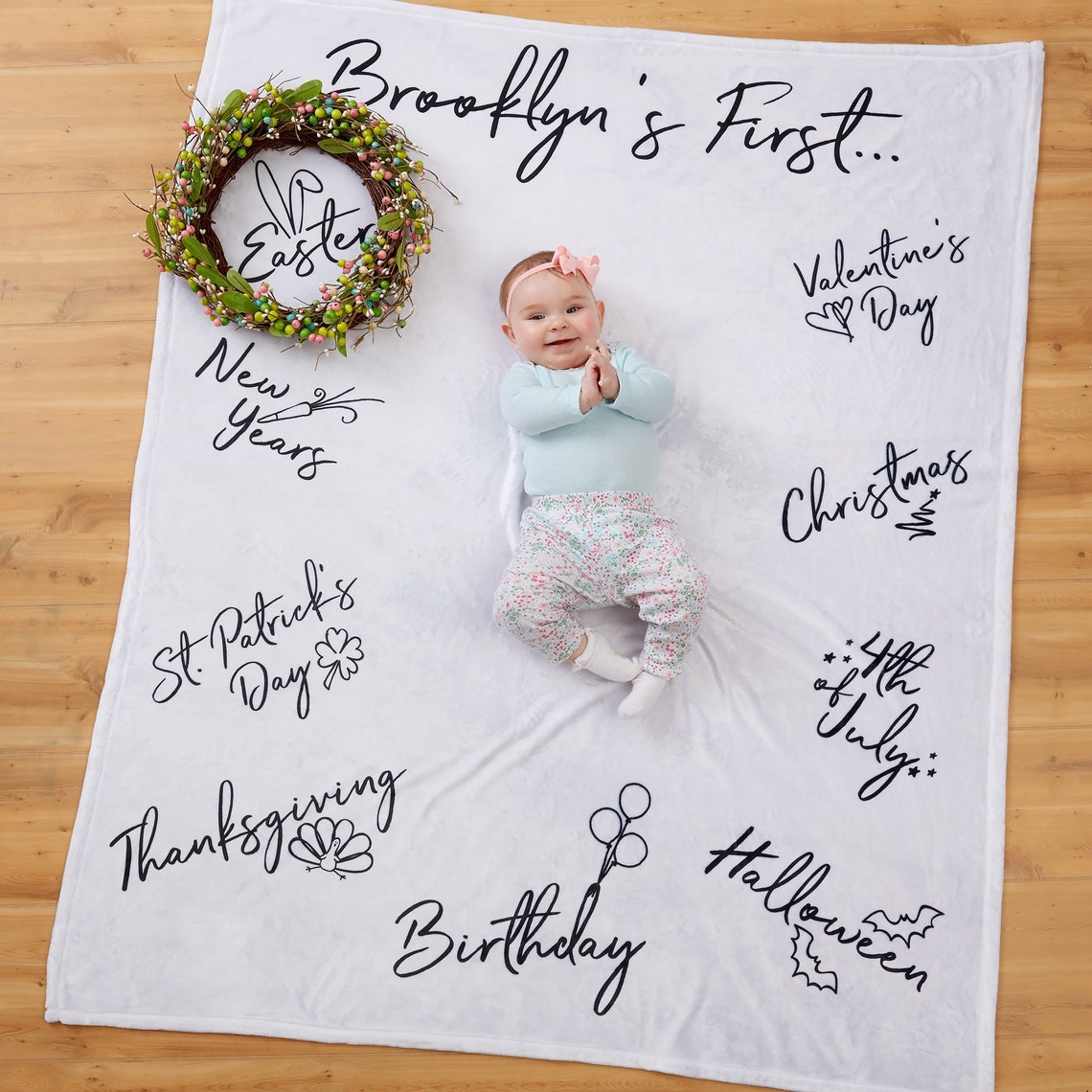 Baby's First Holiday Milestone Personalized Plush Fleece Etsy