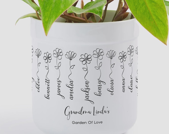 Personalized Garden of Love Flower Pot – Custom Family Names Outdoor Planter