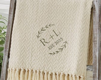 Personalized Wedding Blanket – Custom Embroidered Afghan – Anniversary Throw – Newlywed Gift for Couples