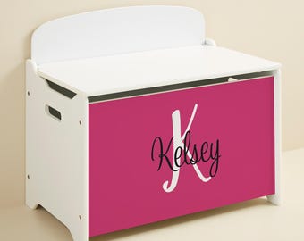 Playful Name Personalized Kids Toy Box – Custom Name Wooden Toy Chest – Playroom Storage