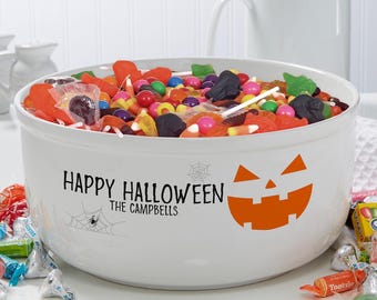 Jack-o’-Lantern Personalized Ceramic Candy Bowl – Custom Halloween Snack Dish – Pumpkin Party Serving Bowl Décor