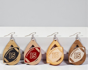 Football Personalized Wood Dangle Earrings – Custom Game Day Jewelry
