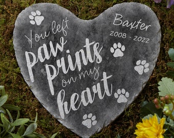 Personalized Heart Garden Stone, Paw Prints On My Heart Memorial, Pet Remembrance Keepsake