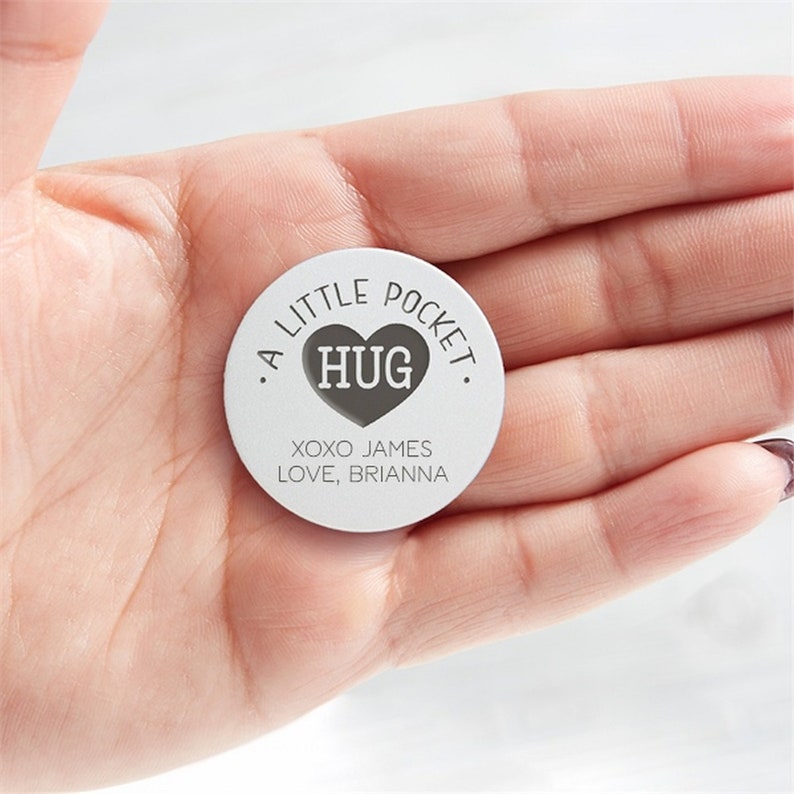 Pocket Hug Personalized Metal Pocket Token, Valentine's Day Gift, Anxiety Gift, Brave Token, First Day of School, Back to School Gift image 2