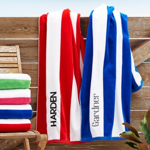 Embroidered Cabana Stripe Beach Towel, Classic Towel, Striped Towel, For Him, For Her, Summer, Poolside, Fancy, His & Hers, Summer, Swimming