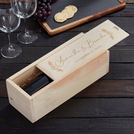 Elegant Couple Engraved Wedding Wood Wine Box, Wedding Gifts