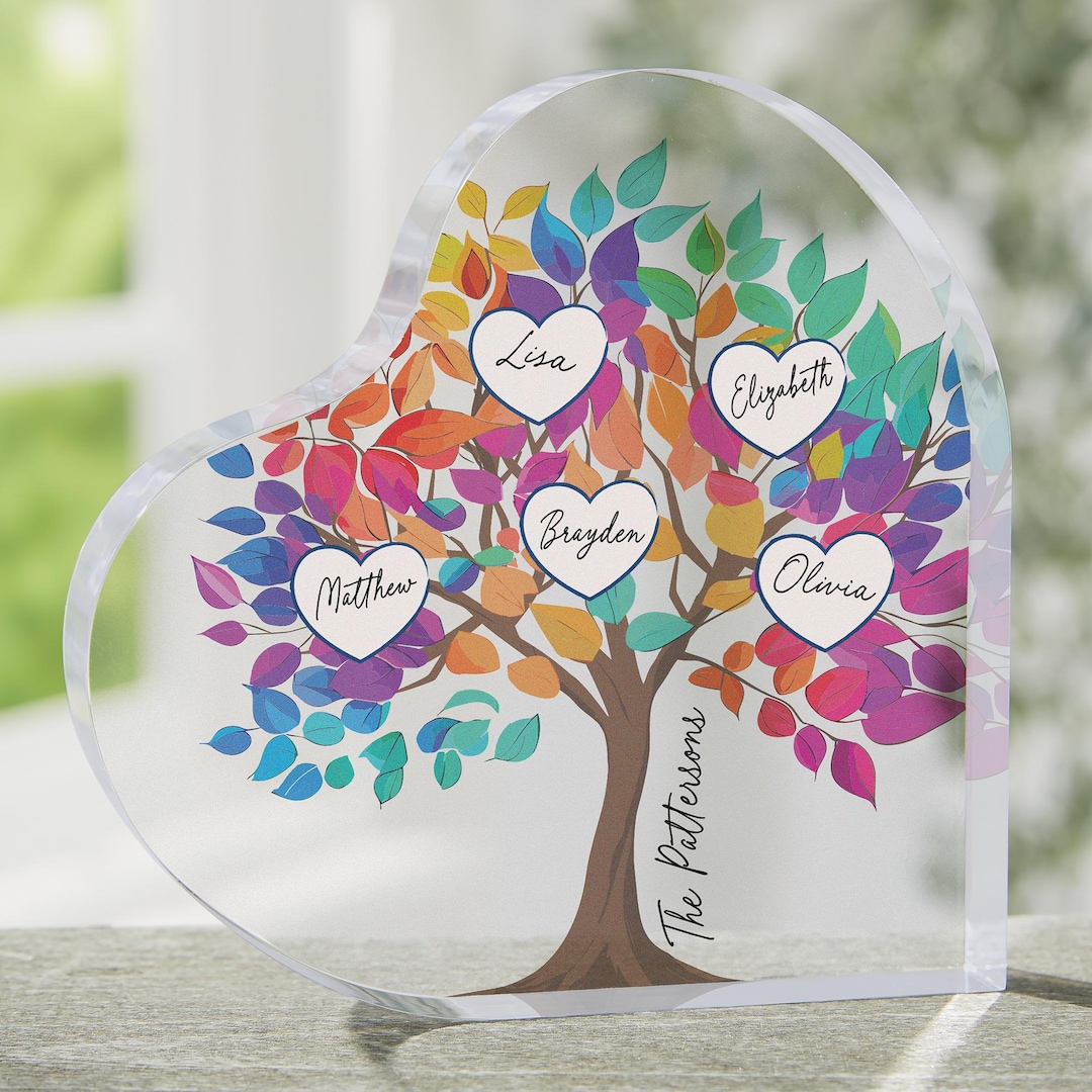 Personalized Heart Family Tree Acrylic Keepsake – Custom Colorful