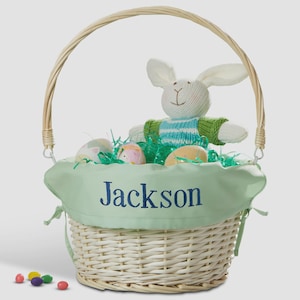 Personalized Light Green Easter Basket – Custom Willow Easter Basket for Kids – Children's Embroidered Green  Easter Egg Hunt Basket