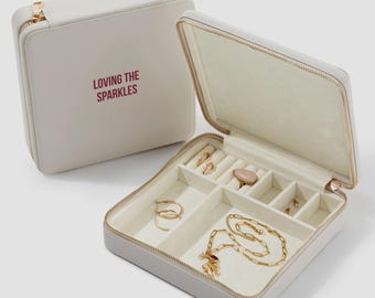 Personalized Write Your Own Leatherette Large Ivory Square Jewelry Case – Women's Custom Travel Jewelry Organizer – Bridesmaid Gift for Her