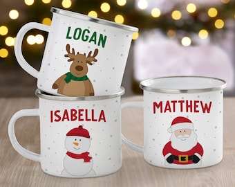 Santa & Friends Personalized Christmas Camp Mug, Hot Cocoa Mug, Custom Christmas Mug, Christmas Stocking Stuffer, Gifts for Kids