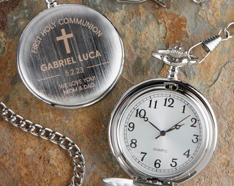 First Communion Engraved Silver Pocket Watch, Personalized Communion Gifts, Gifts for Communion