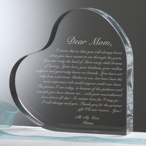 A Letter To Mom Personalized Heart Sculpture, Mother's Day Gifts, Keepsakes for Mom, Custom Mom Gift, Keepsake Block, Acrylic Heart