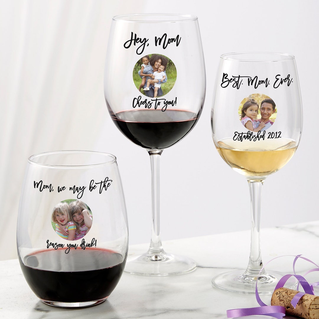 Photo Message for Her Personalized Wine Glass, Gifts for Mom, Custom
