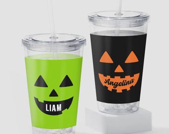Pick a Face Pumpkin Personalized 17 oz. Insulated Acrylic Tumbler – Custom Halloween Cup with Straw