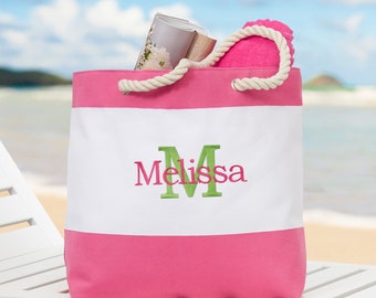 Personalized Pink Beach Bag, Custom Beach Bag, Bridesmaid Beach Bag, Embroidered Tote Bag, Monogrammed Beach Bag, Personalized Gift for Her