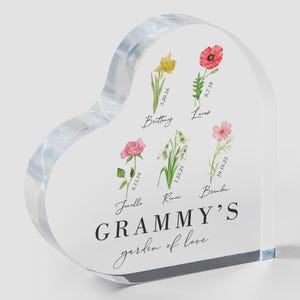 Birth Month Flower Personalized Colored Heart Keepsake - Custom Mother's Day Grandma Gift - Floral Birth Month Flower Gifts - Custom Names