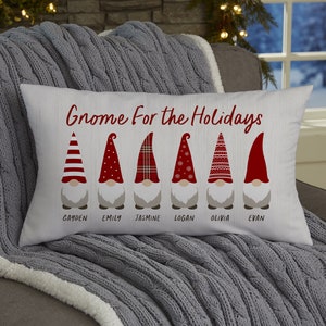 Gnome Family Personalized Lumbar Velvet Throw Pillow, Personalized Christmas Home Decor, Christmas Home Decor, Christmas Pillow