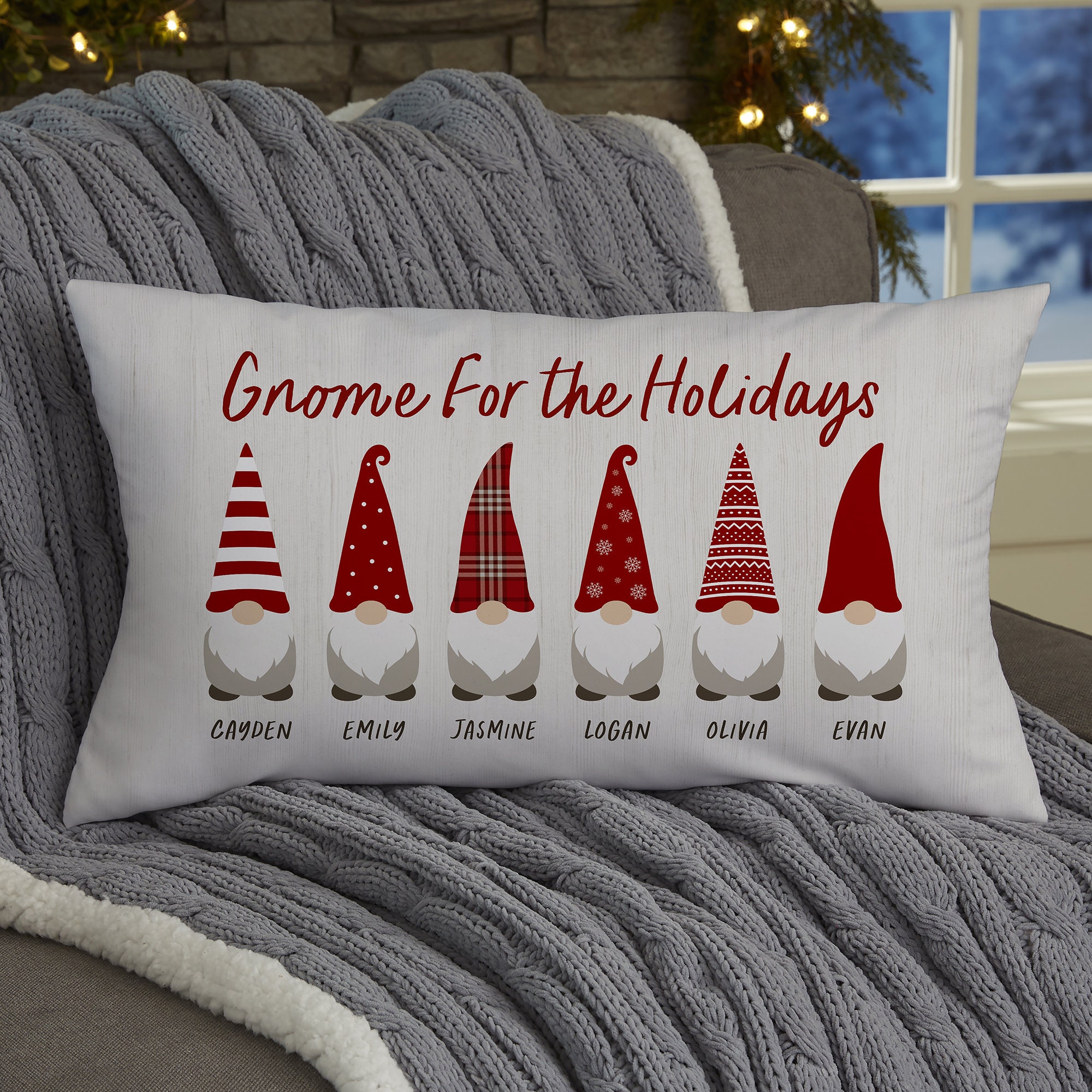 Snowflake Family Personalized Christmas Lumbar Throw Pillow