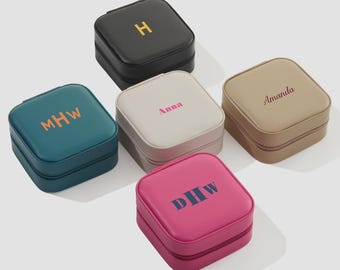 Personalized Small Travel Jewelry Case – Custom Leatherette Jewelry Organizer – Jewelry Storage Box Gift for Her