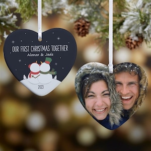 Snow Couple Personalized Heart Ornament, Romantic Christmas Gifts, Custom Christmas Ornaments, Personalized Christmas Ornaments