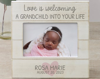 Love Is... Grandparents Personalized Wood Picture Frame, Gifts for Grandparent, Cottage Core Baby Frame, Pregnancy Announcement Grandparents