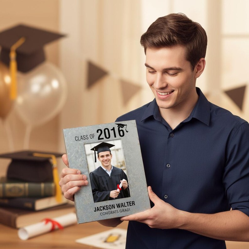 Grad Box Frame Class of Graduation Galvanized Box Picture Frame – Personalized ...