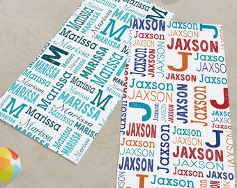 Personalized Beach Towel, Custom Kid Summer, Kids Beach Towel, Childs Beach Towel, Towel for Kids, Trendy Repeating Name Beach Towel