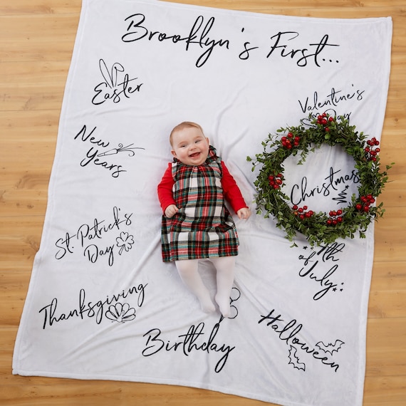 Baby s First Holiday Milestone Personalized Plush Fleece Blanket Gifts for Baby Baby Milestone Blanket Baby Shower Gifts Gifts for Mom Etsy Canada