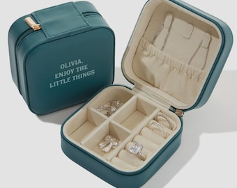 Personalized Write Your Own Small Teal Leatherette Travel Jewelry Case – Women's Custom Mini Jewelry Organizer – Bridesmaid Gift