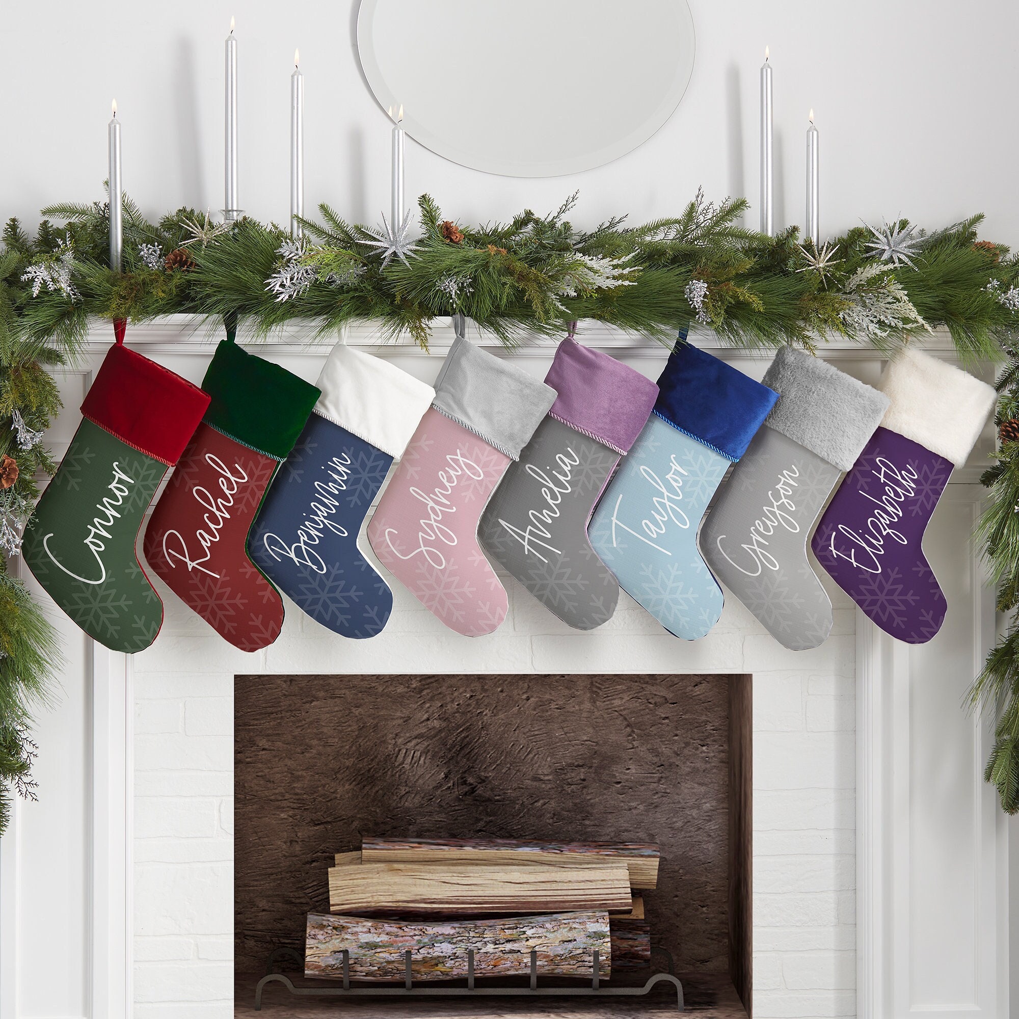 Elegant Snowflake Personalized Christmas Stocking, Christmas Home Decor, Custom Christmas Stockings, Personalized Holiday Stockings